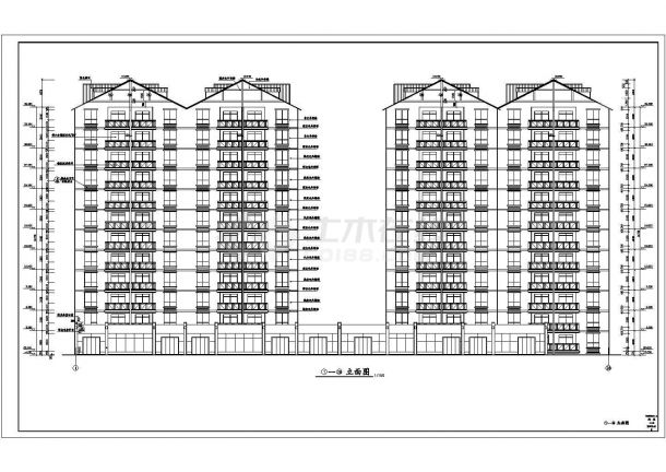 哈尔滨市某小区占地1300平米13层框架结构商住楼建筑设计CAD图纸-图二