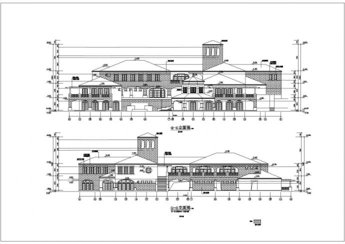 南京某社区2400平米三层框架结构活动会所建筑设计CAD图纸_图1