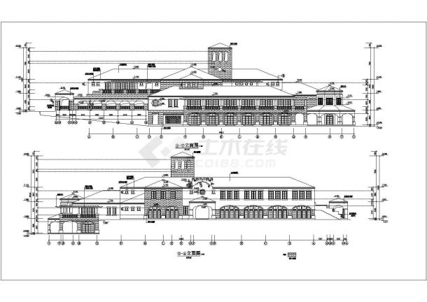 南京某社区2400平米三层框架结构活动会所建筑设计CAD图纸-图二