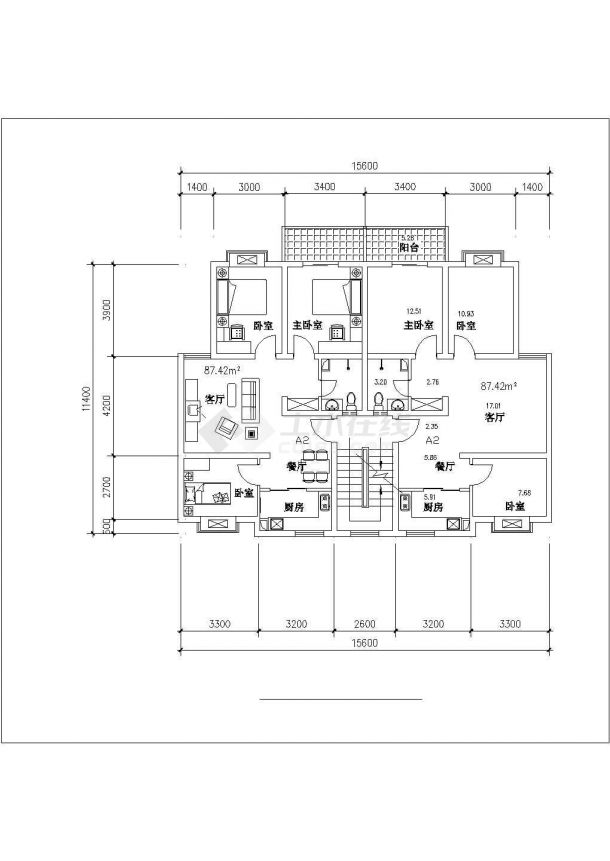 湖州市某新建小区110平米的热门户型计CAD图纸（4张）-图二