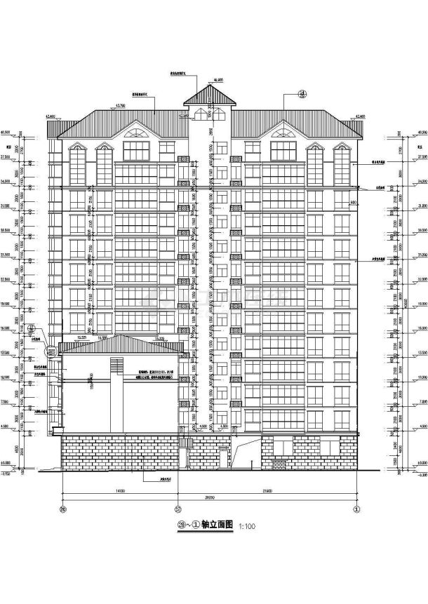 8200平米13层框架结构住宅楼建筑设计CAD图纸（底层商铺）-图二