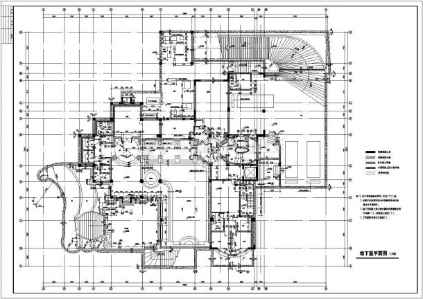 670平米三层框混结构独栋别墅全套建筑设计CAD图纸（含地下室层）-图二