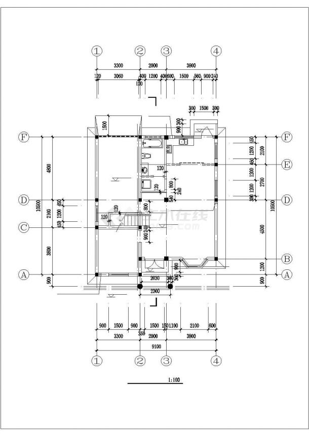 198平米层砖混结构单体乡村别墅建筑设计CAD图纸（含结构图）-图二