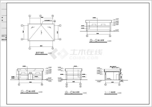 某长9米 宽5.4米 1层56平米安陵园公厕建筑CAD设计图【建筑设计总说明 平面图 屋顶平面 3轴立面 1剖面】-图一