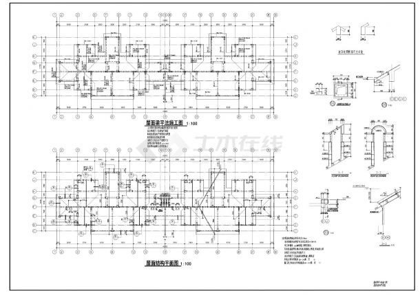 阁楼层异形柱框架住宅楼结构CAD施工图-图二