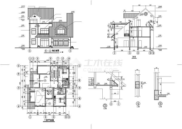 315平米3层框混结构单体别墅全套建筑设计CAD图纸-图一