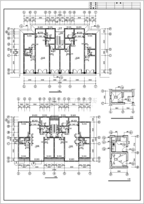 济南市某工厂1500平米6层砖混结构职工宿舍楼建筑设计CAD图纸-图一