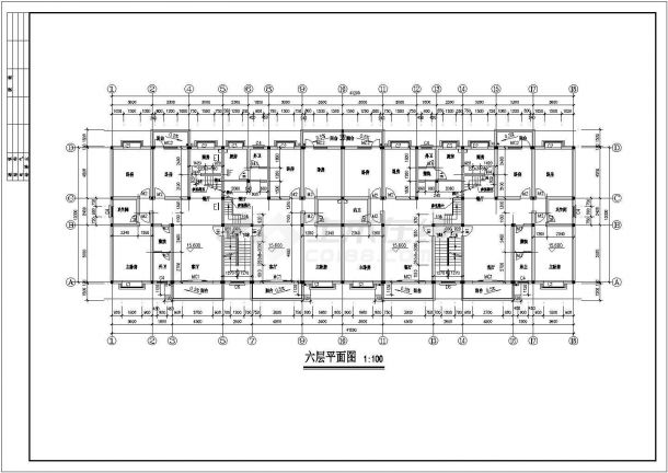 6+1层框混结构商住楼建筑设计CAD图纸（1-2层商用/含阁楼层）-图二