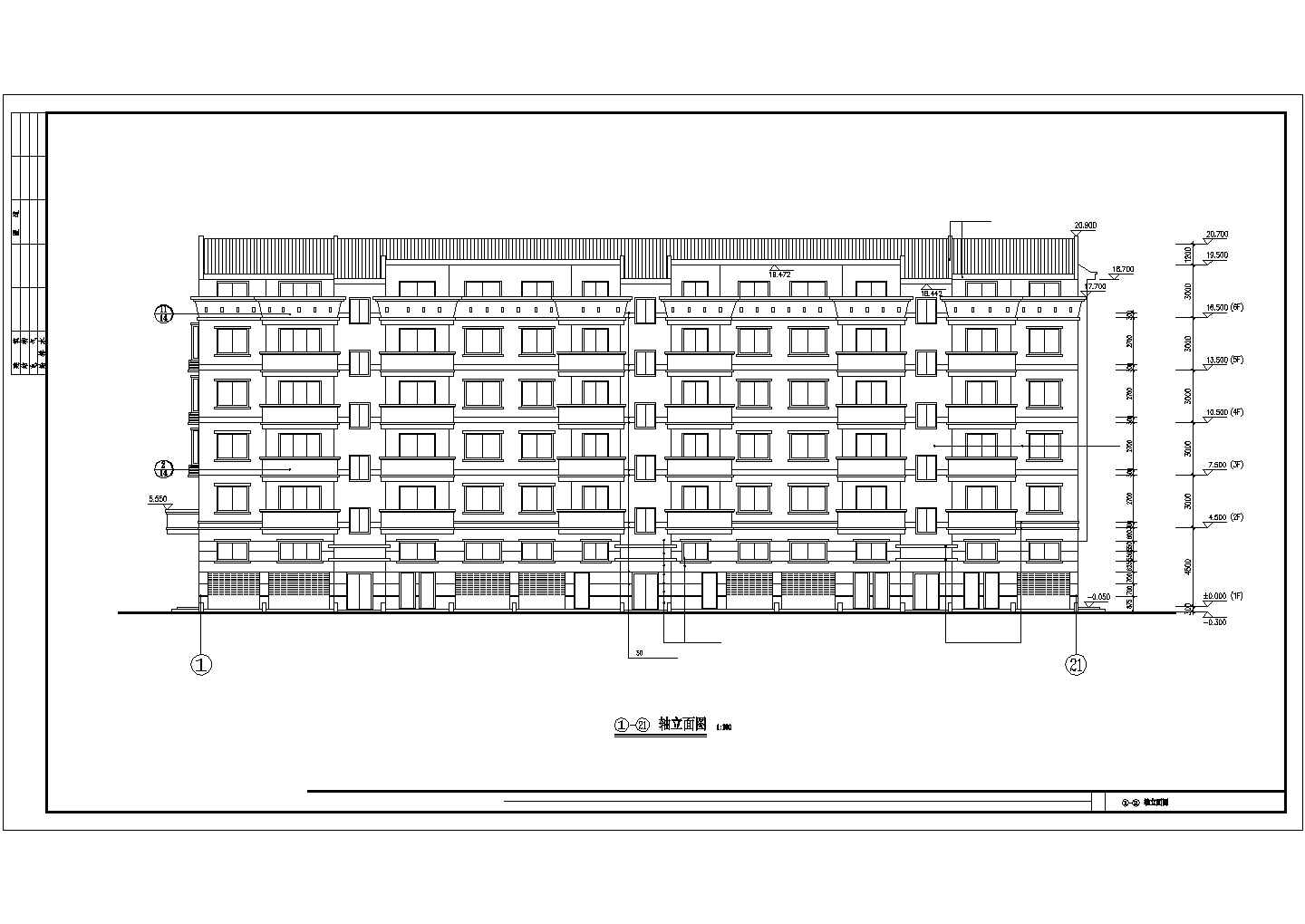 4600平米6层砖混结构住宅楼建筑设计CAD图纸（底层商铺）