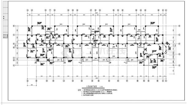 某住宅楼框架结构布置施工图CAD规划详图-图二
