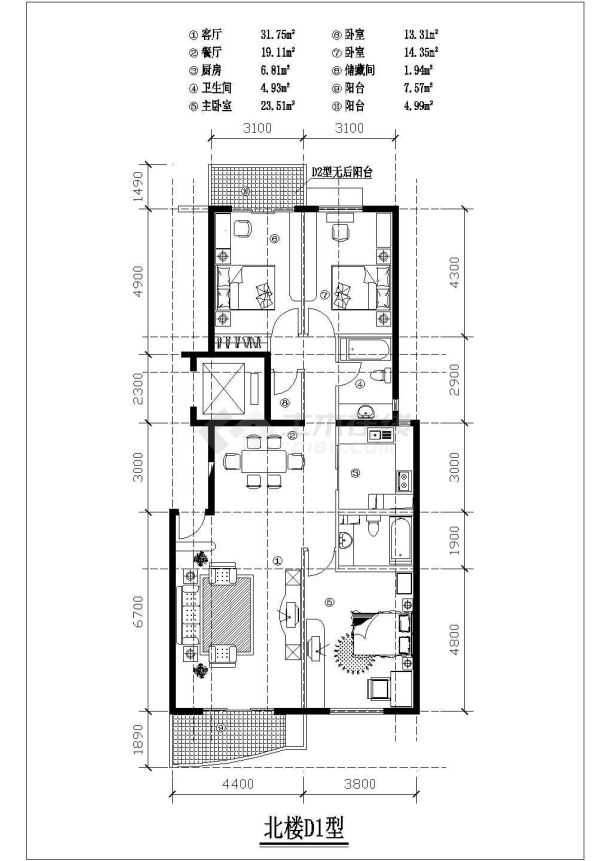 苏州市欣馨花园小区热门户型设计CAD图纸（13张）-图二