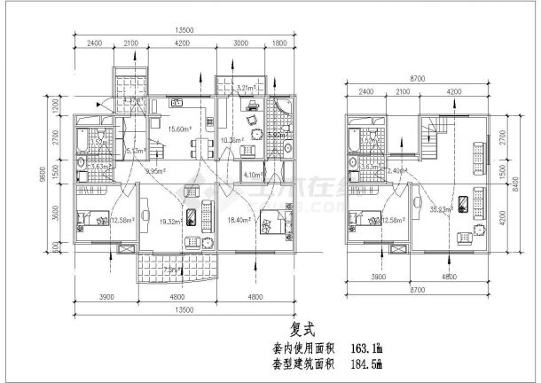 阜阳市某新建居住区80-130平米热门户型设计CAD图纸（共8张）-图二