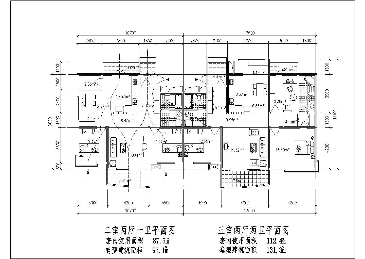 阜阳市某新建居住区80-130平米热门户型设计CAD图纸（共8张）