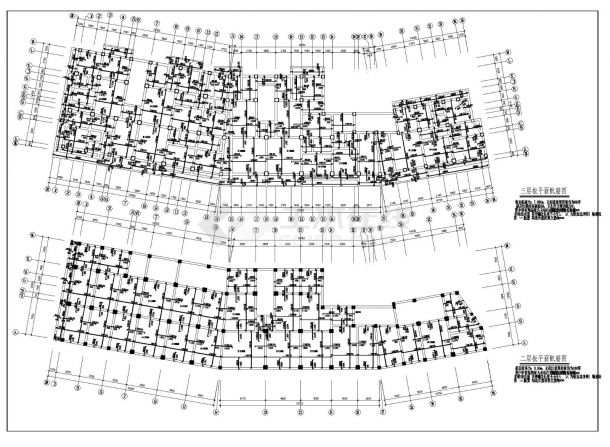 某城市住宅楼框架弧形复杂的结构施工图CAD详图-图二