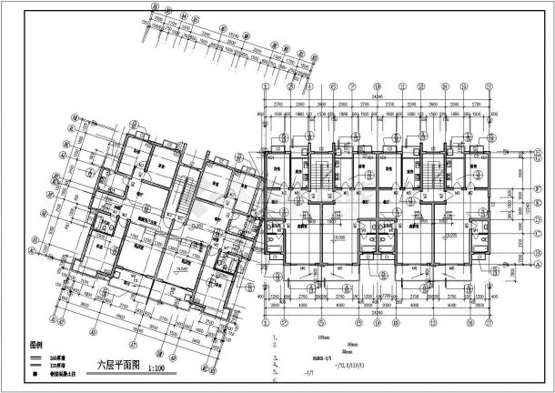 占地870平米6层砖混结构住宅楼全套建筑设计CAD图纸-图二