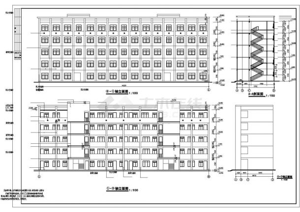 江苏省某高级中学五层教学楼建筑工程设计CAD图（含外墙做法说明）-图一