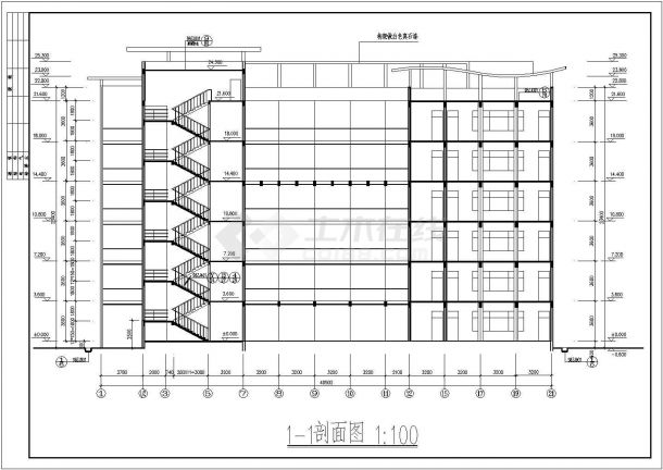 某城市地九十九中学六层教学楼建筑施工设计CAD图（含平立剖）-图二
