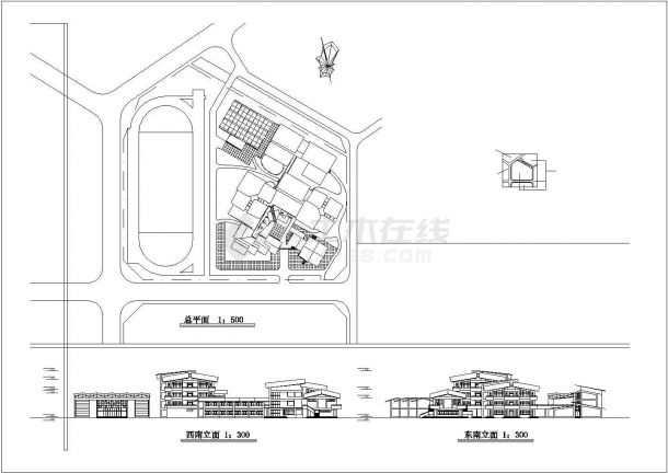 某县城鑫隆初级中学教学楼建筑设计CAD图（含总平面图）-图一