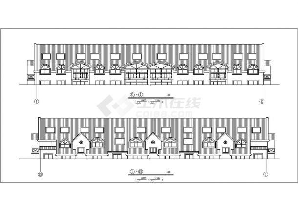 某现代化别墅区2+1层框架结构并联式别墅楼建筑设计CAD图纸-图二