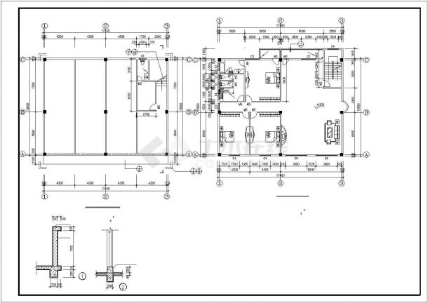 740平米3层砖混结构商住楼建筑设计CAD图纸（底层商铺）-图二