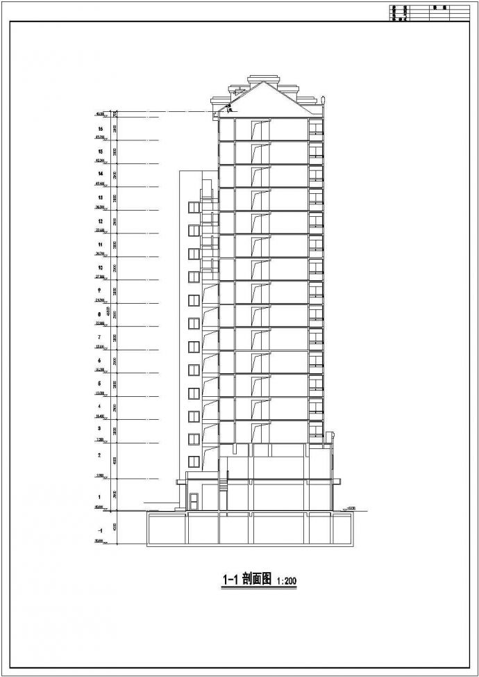 1.1万平米16层框架结构商住楼建筑设计CAD图纸（1-2层商用）_图1