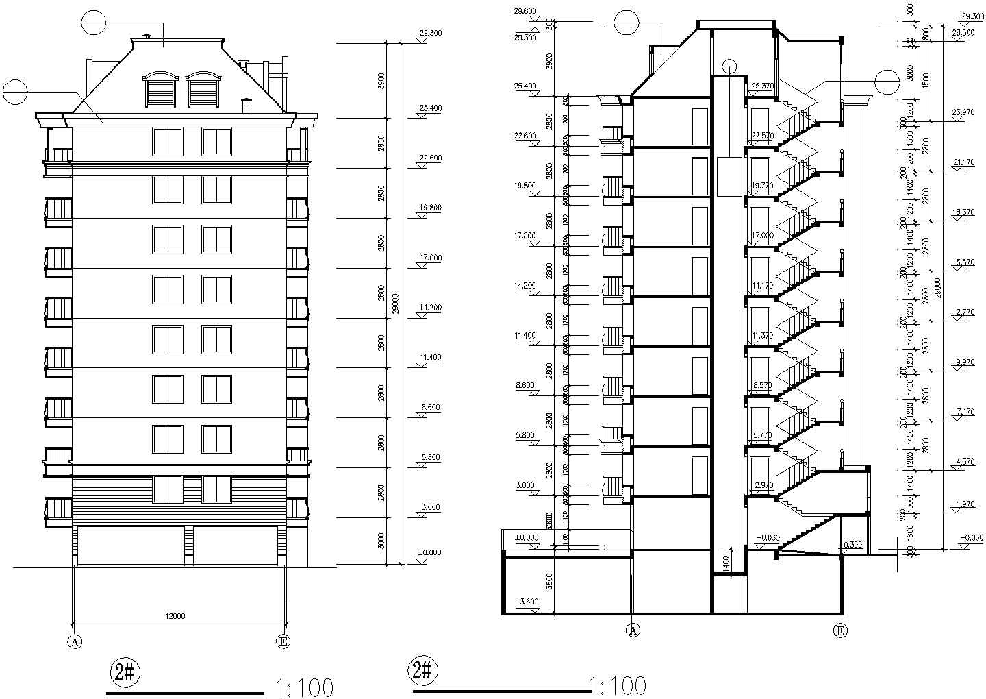 4300平米7层框架结构住宅楼建筑设计CAD图纸（不含阁楼和架空层）