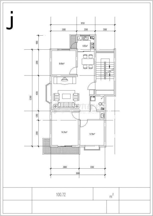 抚顺市某新建小区75-120平米左右的热门户型设计CAD图纸（9张）-图二
