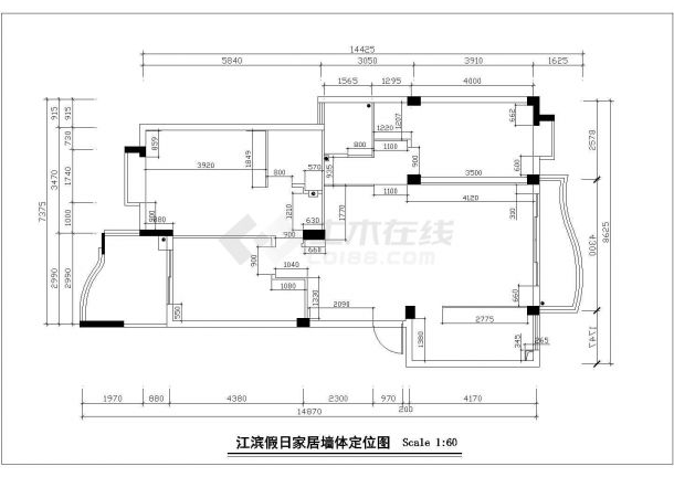 杭州市江滨花园小区120平米户型全套施工设计CAD图纸-图一