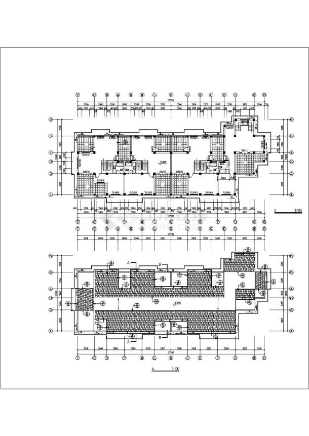 7层框架结构联排式住宅楼建筑设计CAD图纸（含架空层/含阁楼层）-图一