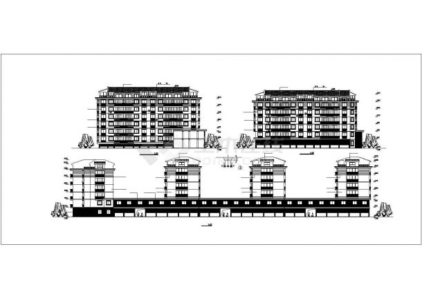 7层框架结构联排式住宅楼建筑设计CAD图纸（含架空层/含阁楼层）-图二