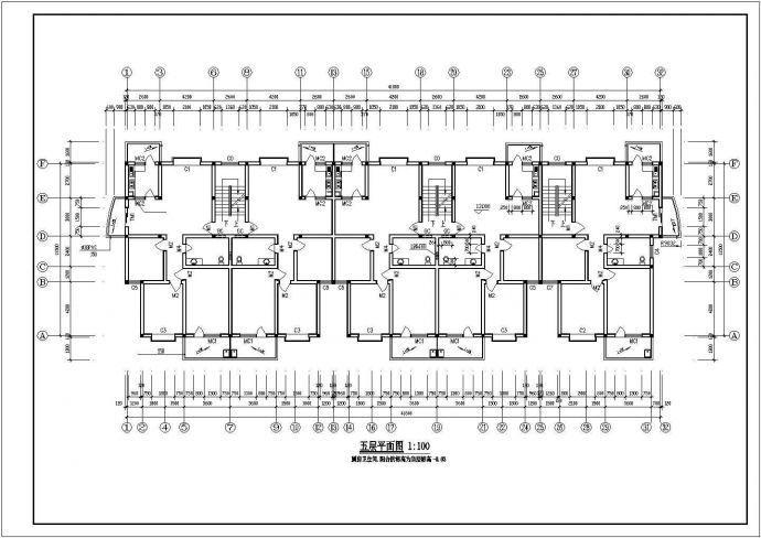 4100平米6+2层砖混结构住宅楼建筑设计CAD图纸（含车库和阁楼层）_图1