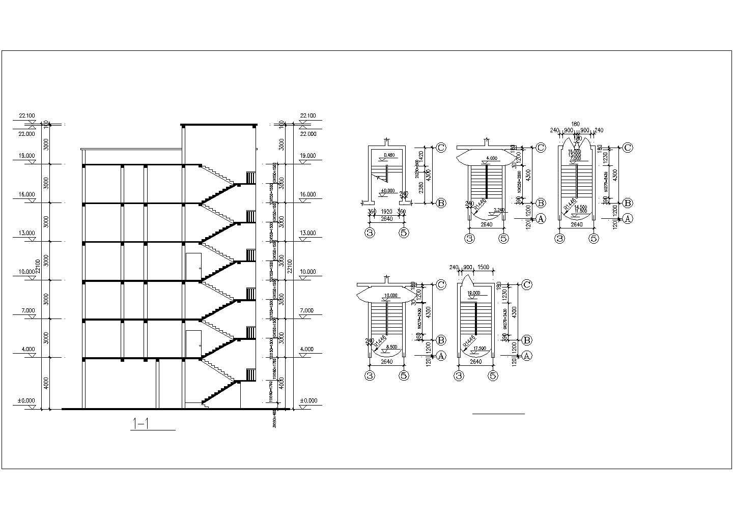 1300平米6层砖混结构住宅楼建筑设计CAD图纸（地下商铺）
