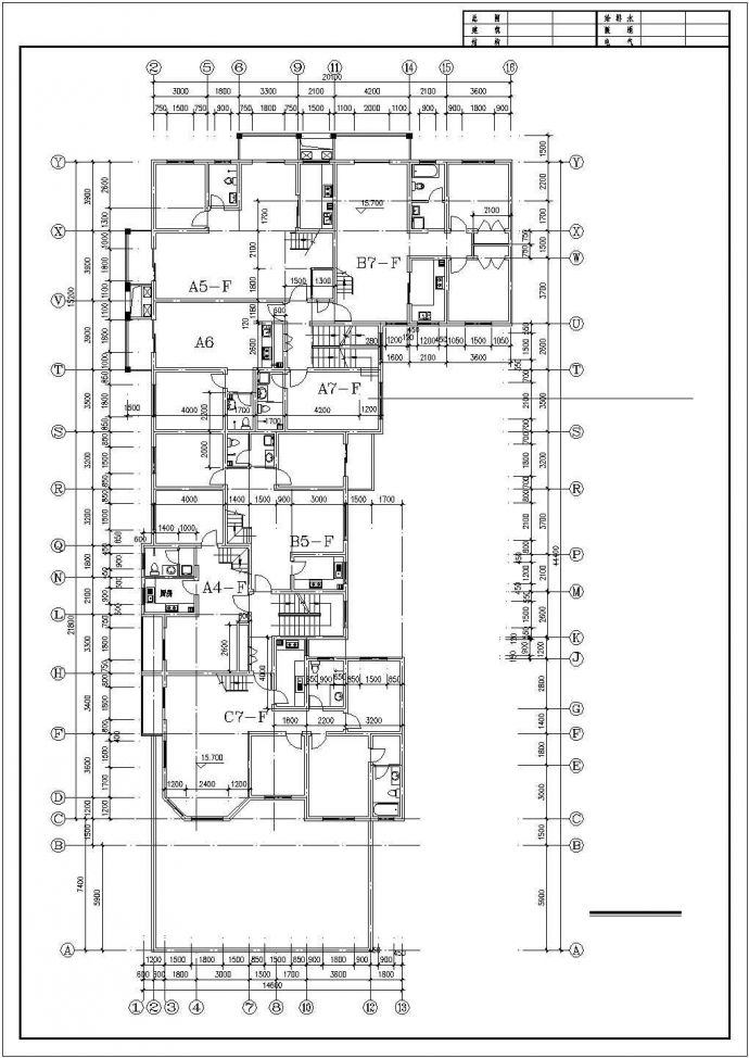 6+1层框架结构公寓住宅楼平面设计CAD图纸（顶层为复式/1-2层商用）_图1