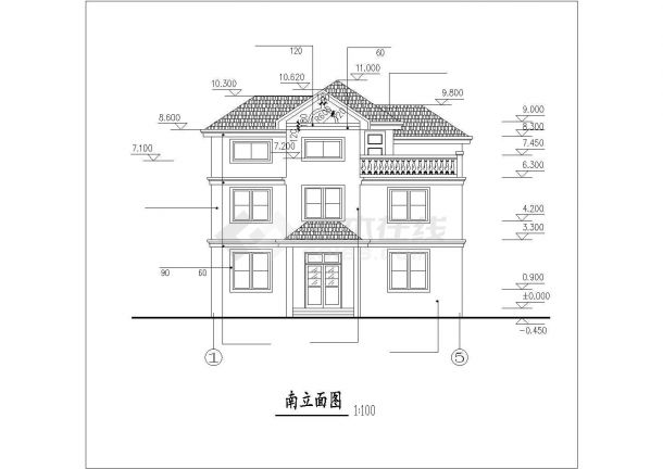 370平米2+1层砖混结构独栋别墅建筑设计CAD图纸（含阁楼）-图一