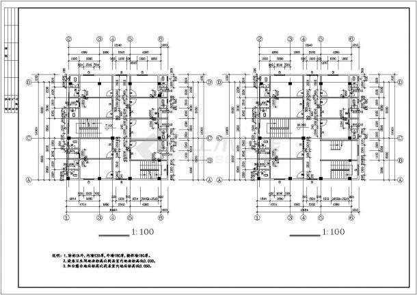 深圳市某工业区2200平米4层框混结构宿舍楼建筑设计CAD图纸-图一