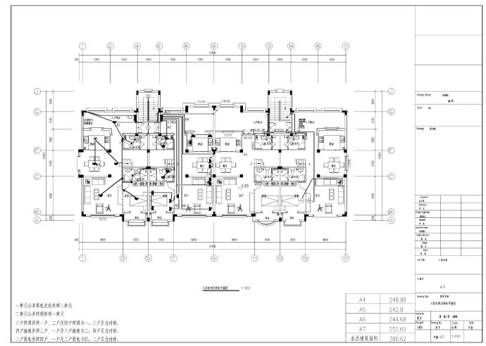 4层4户联排2户叠拼别墅电气工程CAD图纸_图1