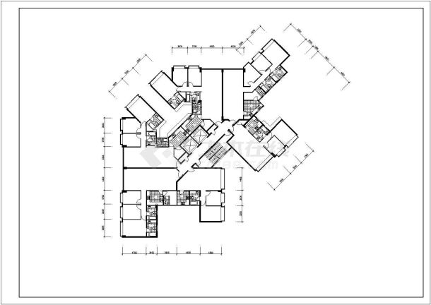 湖州市某新建小区高层住宅楼标准层平面设计CAD图纸（6张）-图二