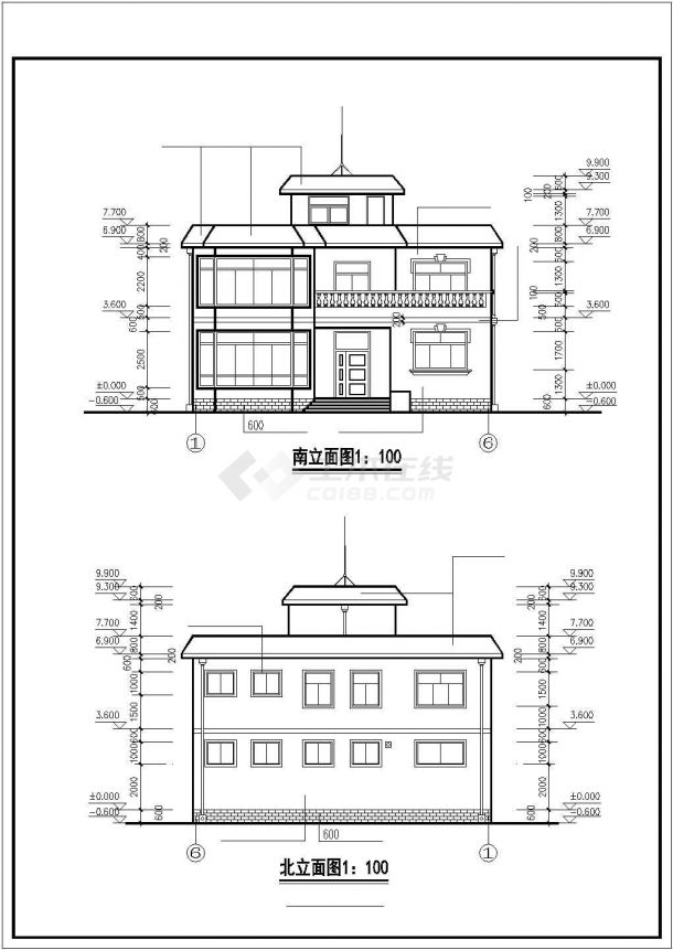 汾阳市某村镇264平米2层砖混结构单体别墅建筑设计CAD图纸-图一