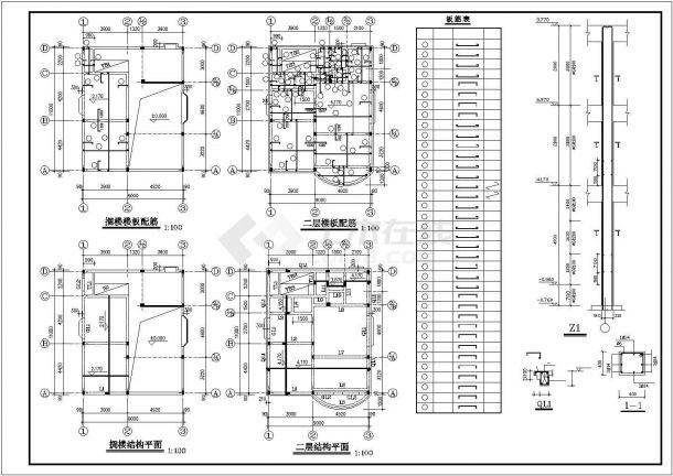 300平米3层砖混结构单体别墅建筑设计CAD图纸（含结构图）-图二