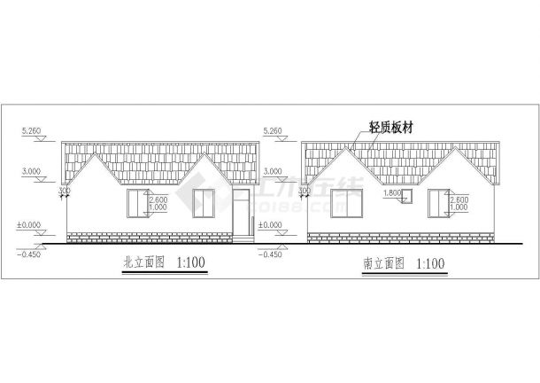 衢州市联合村某单层砖混结构小型民居住宅楼建筑设计CAD图纸-图二