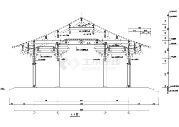 【杭州】某郊区山门全套建筑施工设计cad图纸-图二