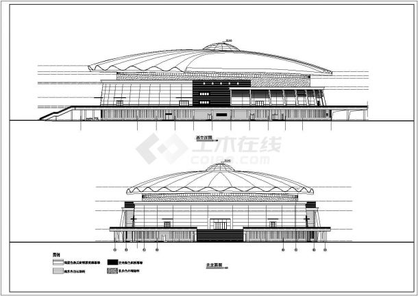 某省会城市大型体育馆建筑施工全套设计cad图-图二