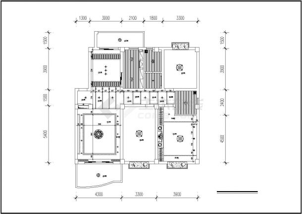 某地区三室两厅室内家装cad设计平面施工图-图二