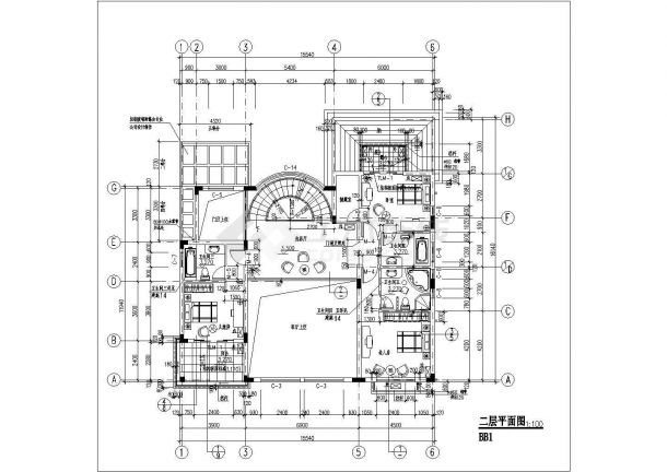 深圳市万景花园别墅区3层框混结构独栋单体别墅平立面设计CAD图纸-图二