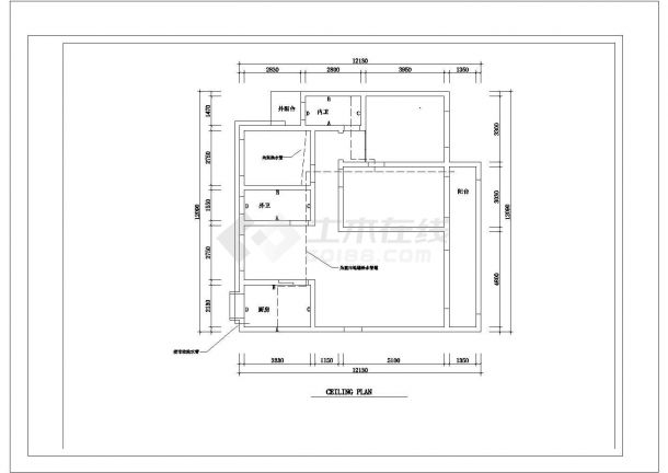某地区三室两厅两卫室内装修cad施工方案图纸-图二