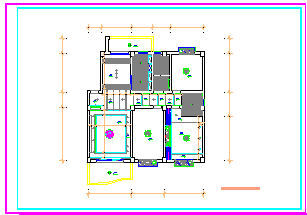 三室两厅室内家装设计cad平面施工图纸-图二