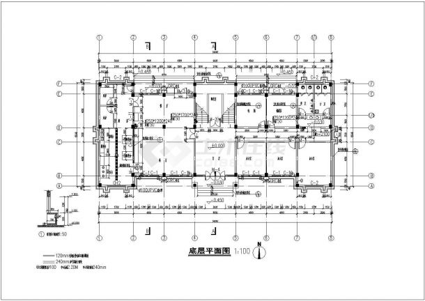 某三层简约式办公楼建筑全套施工设计cad图纸(含设计说明)-图一