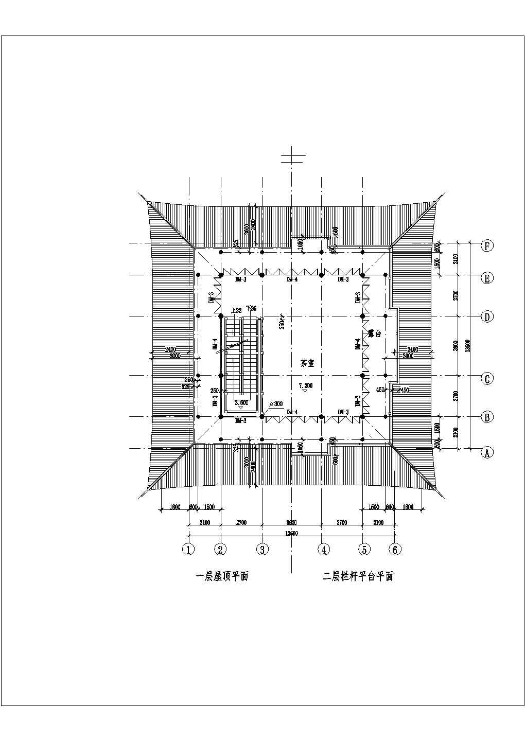 长沙市某风景区3层仿古宝塔建筑设计CAD图纸