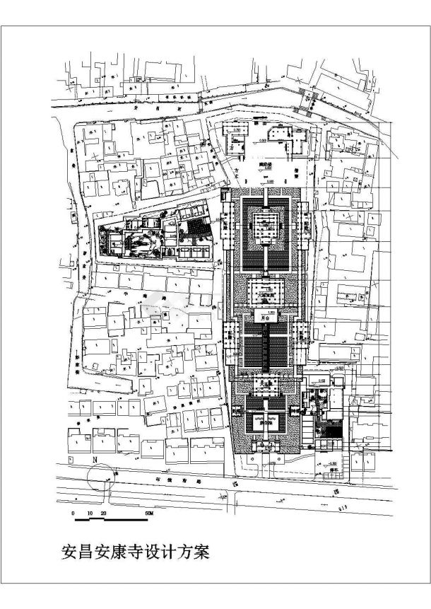 湖州市某大型寺庙平立面设计CAD图纸（占地1900平米）-图一