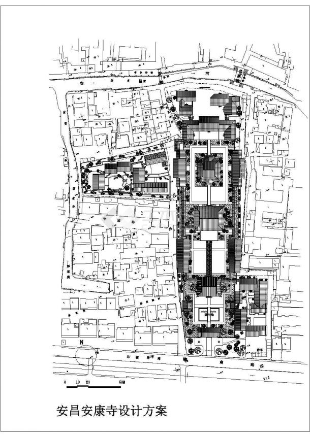 湖州市某大型寺庙平立面设计CAD图纸（占地1900平米）-图二